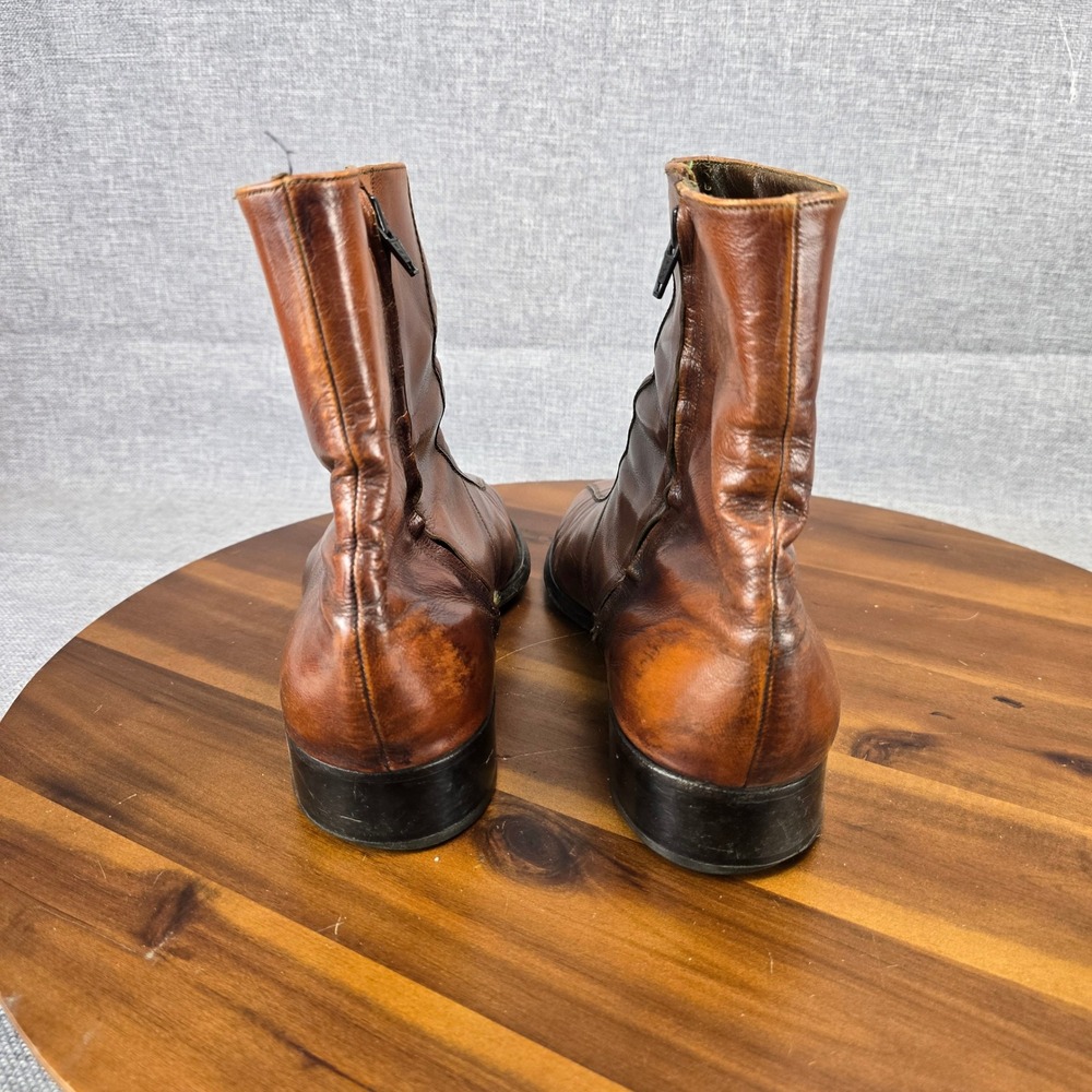 Vintage Mens Brown Leather Side Zip Square Toe Ankle Boots Size 11 D 93164 CI - Picture 10 of 14